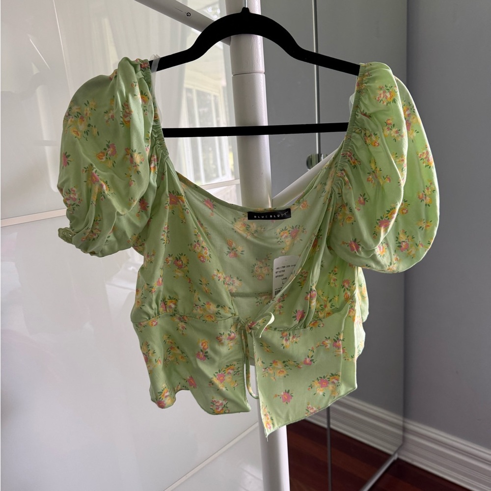 Floral Green Puff Sleeve Top